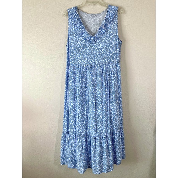 Old Navy Dresses & Skirts - OLD NAVY Tiered Boho Dress XL Ditsy Floral Ruffle Peasant Cottage Trad Wife Blue